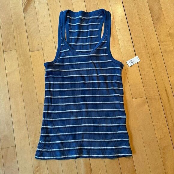 Aerie Ribbed Tank Top Blue  Racer Back Stretch Size L Casual Lounge - Picture 1 of 4